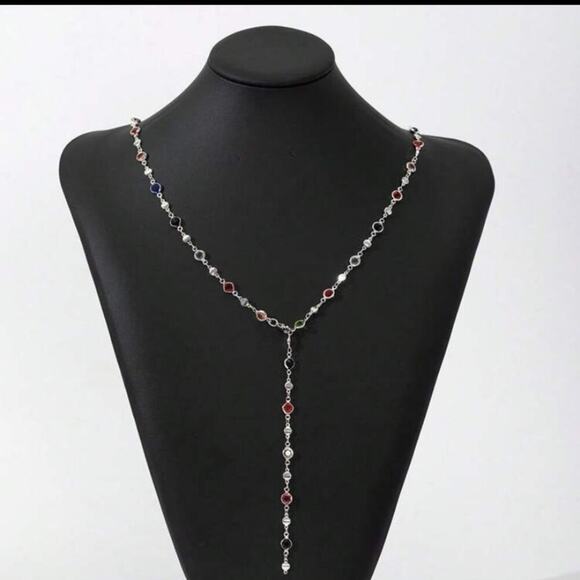 Y Lariat Sterling Silver Zircon Multicolor Necklace - Picture 3 of 7